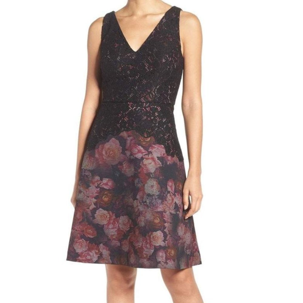 Adrianna Papell v-neck lace dress sleeveless